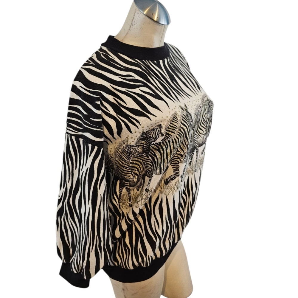 Vintage 1980s Made In USA Size L Zebra Print Sweatshirt - Picture 2 of 7